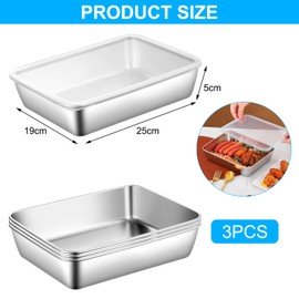 HENGBIRD Baking Tray, Oven Tray, Breading Bowls Set, 3-Piece Breading Tray with Lid, Stainless Steel Bowl, Rectangular, Bowl for Breading 25 x 19 x 5 cm, Large Casserole Dish, Dishwasher Safe