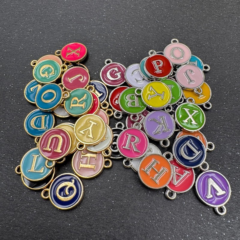 ZeaLian 52Pcs Enamel A-Z Alphabet Letter Initial Silver Round Charms