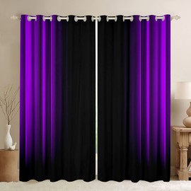 Feelyou Geometric Abstract Ombre Window Curtains for Bedroom Living Room Kids Teens Purple and Black Striped Curtains Decor Modern Fashion Window Drapes Treatments 42W X 84L,2 Panels