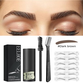 Eyebrow Stamp Stencils Reusable Makeup Eyebrow Powder Eyebrow Stamp Kit Eyebrow Stamp Suitable for Women Eyebrow Shaping Waterproof Makeup Cosmetic Set Dark Brown