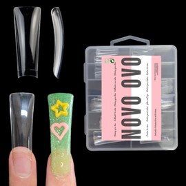 NOVO OVO 110 Stück extra lang Ente Nagelspitzen Halbe Abdeckung, LONG DUCK FEET NAIL TIPS Half Cover, klare XL XXL weiches Gel Flare, Y2K, breite französische nägel für Acryl x11 Größen