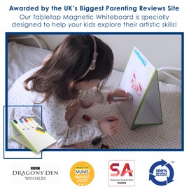 Magic Whiteboard Easel for Kids - A4 Foldable Kids Easel Double Sided with 4 Coloured Dry Erase Pens & Eraser - Easy Clean, Portable, & Magnetic Drawing Board for Arts, School, & Home