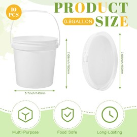 QLYYOPSK 10 Pack 0.9 Gallon White Plastic Buckets with Lids and Handles –Portable Storage Containers for Dry Food, Paint, Camping, Fishing Supplies
