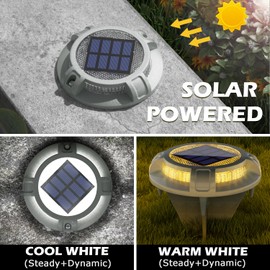 SIEDiNLAR Solar Driveway Lights Outdoor 4 Modes 40 LEDs Deck Driveway Markers Marine Dock Light Waterproof for Ground Walkway Pathway Step Garden Yard, White/Warm Dynamic Lighting (4 Pack)