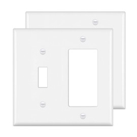 [2 Pack] BESTTEN 2-Gang Combination Wall Plate, 1-Decor/1-Toggle Outlet and Switch Cover, Standard Size, UL Listed, White