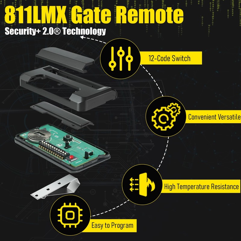 811LMX Gate Remote for liftmaster, 12-Code Switch Replaces 811LM, 811LMX