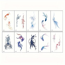 10-Piece Aesthetic Koi Fish Tattoo Sticker Set - Temporary Body Art for Women & Men