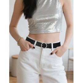 SUOSDEY Fashion Women Leather Belt for Dresses Jeans Pants With Classic Round Buckle