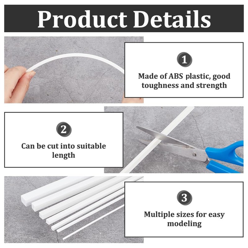 BENECREAT 48Pcs 7 Styles Square ABS Plastic Rod, Square Solid