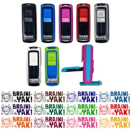 Braini-Yak Brainiac Teacher Student School Self-Inking Portable Pocket Stamp 1-1/2" Ink Stamper - Black on Black Case - Black Ink