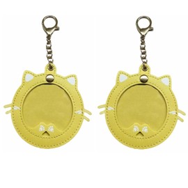 PandaSays 2 Pcs Can Badge Cover, Cute Cat Leather Badge Cover, Key Chain, Perfect for 2.3 - 2.6 inches (58 - 65 mm) Badges, Pain Bag, Highly Transparent, Scratch-Resistant, Badge Storage, yellow