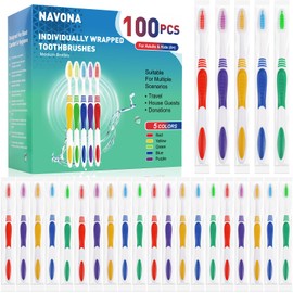 Navona 100 PCS Premium Individually Wrapped Bulk Toothbrush Pack, Disposable Toothbrushes, Kids Toothbrush, Medium Soft Bristle Toothbrushes, Ergonomics Handle, Perfect for Travel Hotel Donation