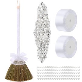 Yungyan Wedding Brooms for Jumping Ceremony DIY Bride Bridegroom 11.81 x 28.74 Inch Whisk Wedding Jumping Brooms with White Ribbons Artificial Pearl for African American Ceremony Crafts
