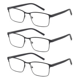 HIGHLIKE 3 Pack Reading Glasses for Men Blue Light Blocking Spring Hinge Readers - Anti Eyestrain/Glare/UV, 3 Black 1.25 x