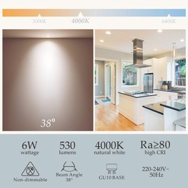sanlumia 10 X 6W LED Gu10 Bulb Super Bright Narrow Beam Angle 38° Spotlight 530lm 75W Halogen Equivalent Natural White 4000K