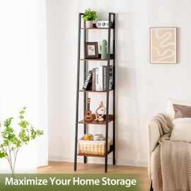 Yoobure Ladder Shelf, 5 Tier Tall Ladder Bookshelf Corner Shelf, Industrial Book Shelf Ladder Bookcase Narrow, Standing Storage Shelves Display Shelf for Bedroom Living Room Office Kitchen Bathroom