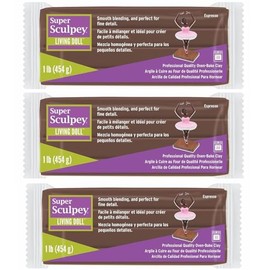 M02384x3 MOREZMORE 3 lb Super Sculpey Living Doll Brown Espresso Oven Bake Polymer Clay