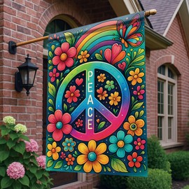 Starlit Patio Peace House Flag 28x40 Inch Rainbow Garden Flag Double Sided Butterfly Floral Yard Banner Outdoor Porch ration Peace USA Home Garden for Church