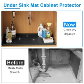 Carry360 Under Sink Mat 34" x 22" Waterproof Kitchen Cabinet Mat, Flexible Under Sink Liner, Kitchen Bathroom Cabinet Mat Protector for Drip Leak Spill (Black)