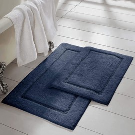 Amrapur Overseas 2-Pack Solid Loop with Non-Slip Backing Bath Mat Set (17-inch by 24-inch/21-inch by 34-inch), Navy