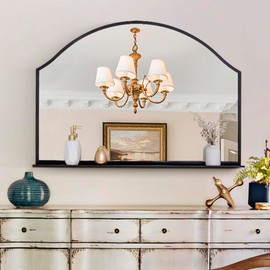 Chende Black Mirror with Shelf, 40'' x 28'' Large Arched Mirror for Fireplace Living Room Decor, Modern Accent Mirror with Metal Frame for Dining Room, Entryway, Bathroom