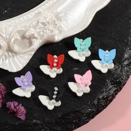 WEILUSI 30PCS Butterfly Nail Charms for Acrylic Nails Colorful Alloy 3D Butterfly Cute Nail Art Charms with Pearl for Women DIY Craft Manicure Nail Decoration 6 Colors