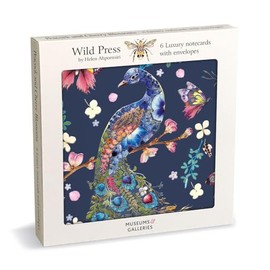 Pack of 6 Notecards - Floral Peacock Artistic Wild Press Design by Helen Ahpornsiri - General Cards Suitable for Birthday and Other Occasions - Made in the UK - Eco-Friendly