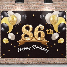 SELPONT y 86th Birthday Banner Backdrop - 86 Birthday Party Decorations Supplies for Men - Black Gold 4 x 6ft