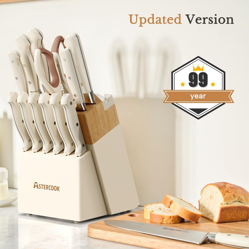 Knife Set,Astercook Kitchen Knife Set with Block 14-Piece Full Tang