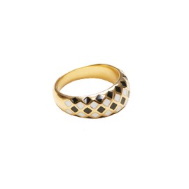 18K Gold Plated Titanium Checker Dome Ring. Vintage Styled Women Checkered Ring, Stackable Ring, 9, 18K Gold Plated Titanium, No Gemstone