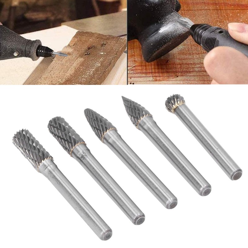 5Pcs Rotary File Bit 2 Pattern Woodworking Grinding Head Drill
