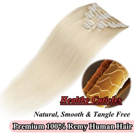 MY-LADY Clip in Hair Extensions Human Hair Balayage 100% Real Remy Human Hair 8pcs Weft Full Head for Women 14 Inch 60g #60 Platinum Blonde