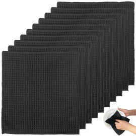 NINGYER Pack of 10 Microfibre Cloths, 20 x 20 cm Microfibre Cloth, Black, Absorbent Lint-Free Barista Cloth, Microfibre Cloth for Kitchen/Window Glass/Bathroom/Car/Cafe