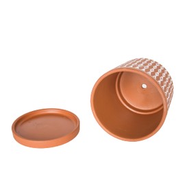 D'vine Dev Set of 2 Terracotta Pots, 4 Inch & 6 Inch, Planter Pots for Plants with Drainage Holes and Saucers, Pottery Red/White, 31-958-B-1