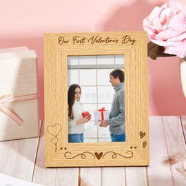 Gulfmew Our First Valentine's Day Wooden Photo Frame 4 x 6 Inch Engraved Photo Frame Gifts Picture Frame for Couple Boyfriend Girlfriend Husband or Wife on Your First Valentine's Day Together