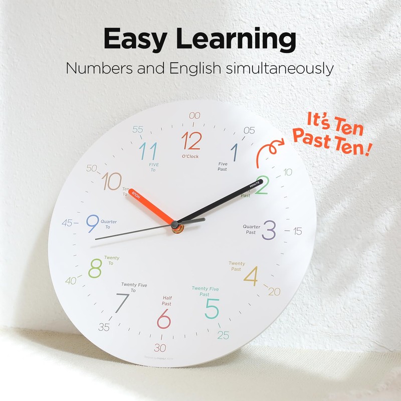mooas 3D Numbers Modern Wall Clock, 12" Silent Non-Ticking Sweep