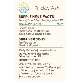 HerbEra Prickly Ash A120 Alcohol Herbal Extract Tincture, Super-Concentrated (Zanthoxylum Clava-herculis) Dried Bark (4 fl oz)