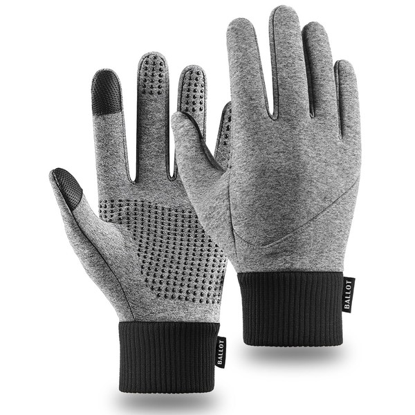 BALLOT Men's Gloves, Smartphone Compatible, Thermal Gloves, Fleece Lined, Waterproof, Scull, Unisex, gray