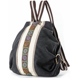 Women Canvas Backpacks Daypack Casual Shoulder Bag, School Bag Laptop Backpack (Grey Black)