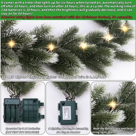 Pre Lit Snow Flocked Christmas Garland 5.9 ft Artificial Christmas Garland with Warm White LED Light and Timer Frosted Faux Pine Winter Garland for Home Indoor Outdoor Mantel Seasonal Decor