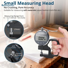 ALLmeter Digital Thickness Gauge, 0.01mm Resolution, 0-12.7mm Range