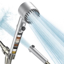Filtered Shower Head with Handheld, High Pressure Water Flow and Multiple Spray Modes Shower Head with Filter, Power Wash for Hard Water, Showerhead with ON/OFF Switch for Pets Bath (Silver)