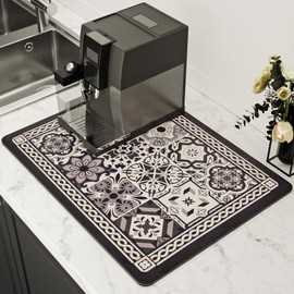 Lilithmanor Coffee Mat, Boho Style Dish Drying Mat, Fast Water Absorption, Hide Stains, Easy to Clean, Fit Coffee Bar Accessories, Bar Mats for Countertop (12"x19", Black)