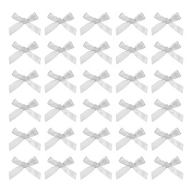 MECCANIXITY 50Pcs Mini Ribbon Bow 1.8 inch Mini Fabric Satin Ribbon Flower Bows for Craft DIY Sewing Wedding Birthday Party Light Grey