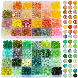 XSEINO About 1200PCS 8mm Glass Beads Bracelet Making Kit，48 Assorted Yellow and Green Series Colorful Crystal Beads for Bracelet and Jewelry Making and DIY Crafts,Friendship Bracelets