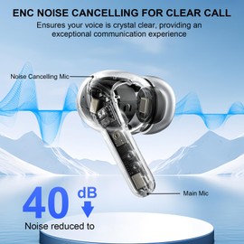 Wireless Earbuds, 2025 Bluetooth 5.4 Headphones Bass Stereo, Ear Buds with 4 Mics ENC Noise Cancelling, Bluetooth Earbuds 48H Playtime LED Display Charging Case, IP7 Waterproof in Ear Earphones Black