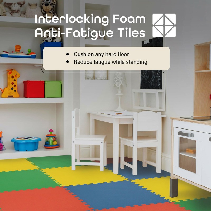 24-Inch Interlocking Anti-Fatigue Foam Floor Tiles, 4 Tiles - 24"