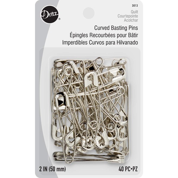 Dritz 3013 Curved Basting Safety Pins, Size 3 (40-Count), Nickel