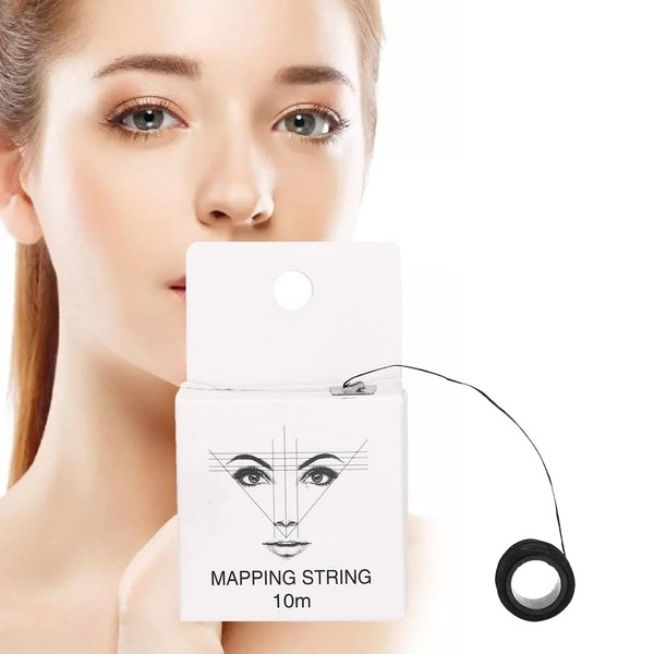 Pre-coloured eyebrow marker thread, make-up brow mapping string, microblading marking, symmetrical cosmetic line, measuring tool, 10 m, black