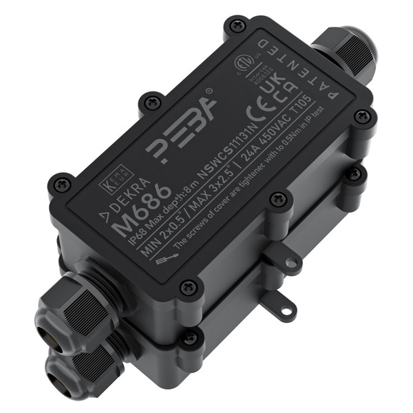 PEBA Waterproof Junction Box 2-Way Cable Connector Outdoor IP68 External